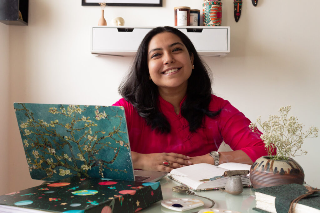 Artist and Creative Entrepreneur Shimona Ghosh in her work space