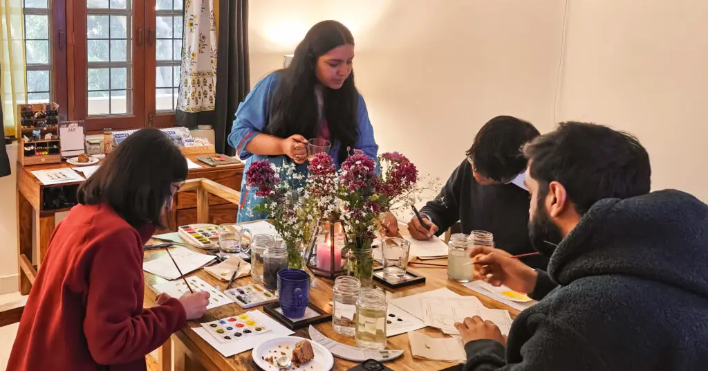 5 Personal Attention to Workshop Participants at In person Watercolour Art Workshop in Delhi 4