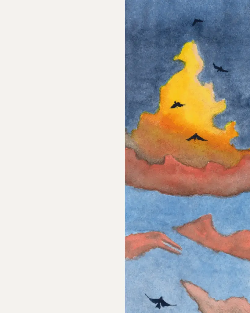 Autumn Sunset Sky Watercolour Painting by Shimona Ghosh Studio Artinject Left