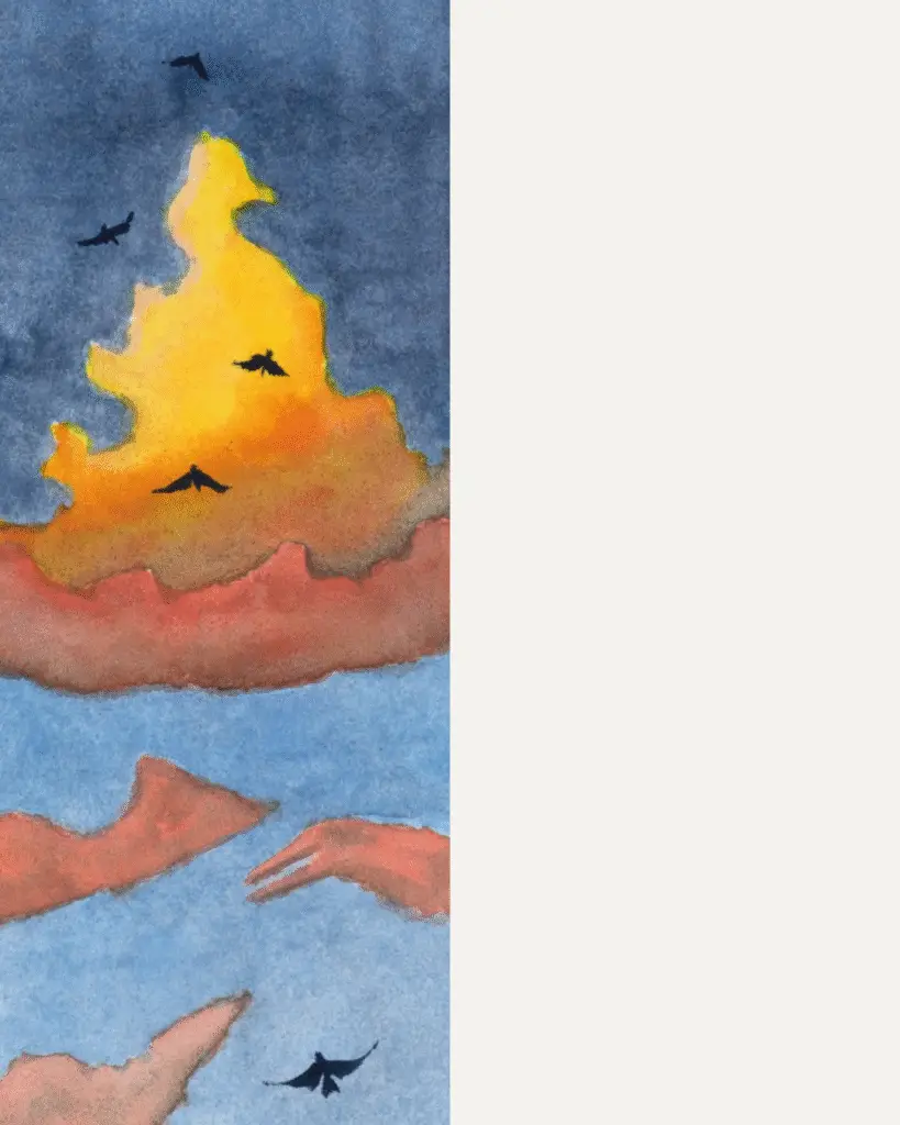 Autumn Sunset Sky Watercolour Painting by Shimona Ghosh Studio Artinject Right