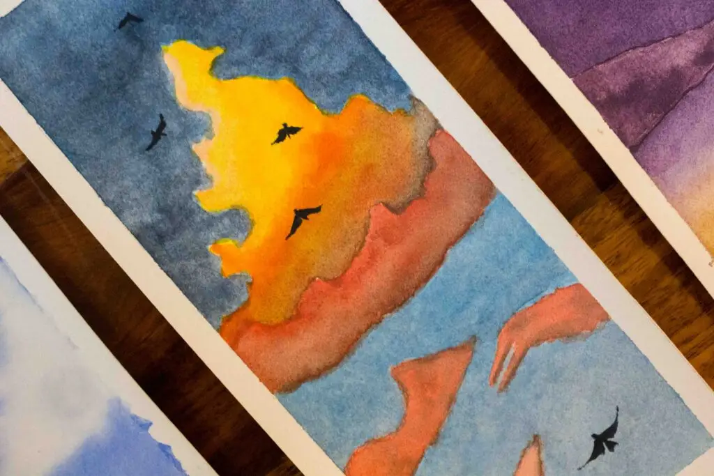 From Sunrise to Starlight Watercolour Skies Art Workshop by Studio Artinject Autumn Sunset Painting by Shimona Ghosh