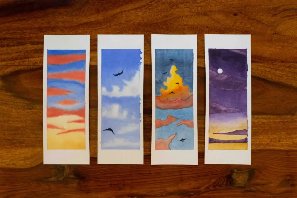 From Sunrise to Starlight Watercolour Skies Art Workshop by Studio Artinject Watercolor Skies Paintings by Shimona Ghosh